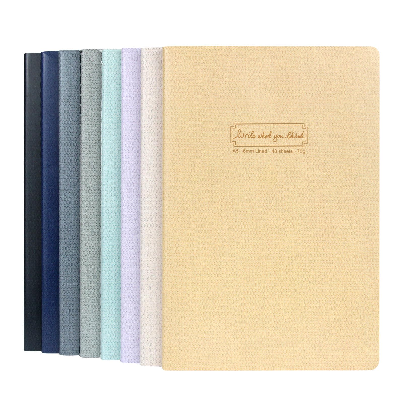 WETLOTE A5 Notebook 8-Pack with Stitch Binding, Lined, 48 Sheets (96 Pages), 70 g/mยฒ, Softcover Wisdom Design (4 Colors) โ School & Study Notebooks for School, Office and Learning