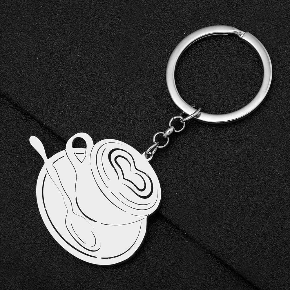 NEWEI Coffee Machine Keychain - Gold Plated Stainless Steel Cute Keyring Charm - View #3