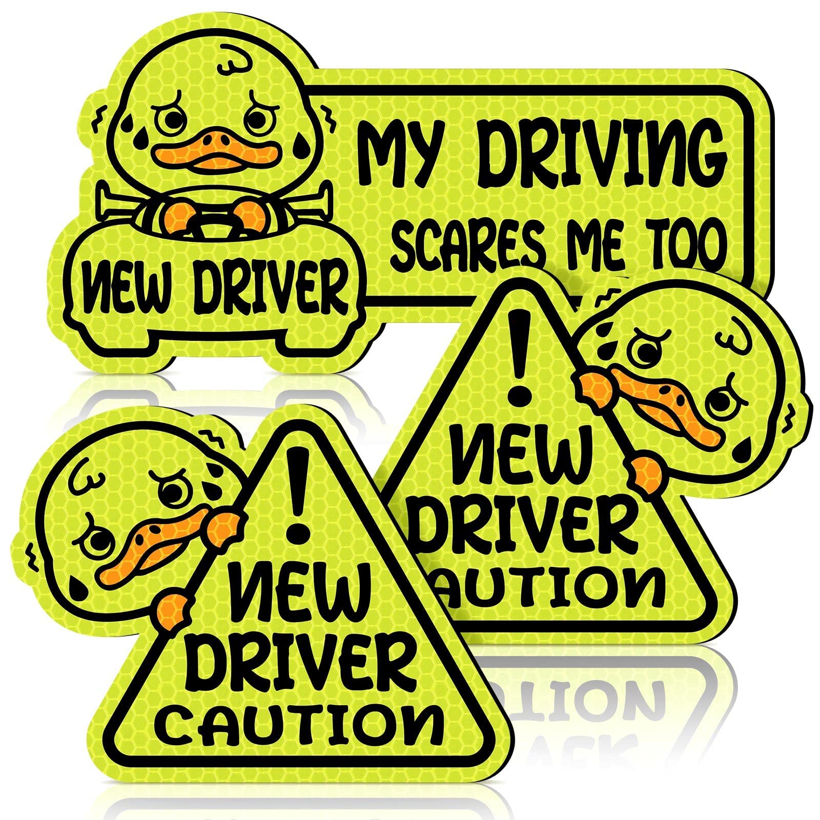 Amazon.com: Set of 3 Reflective Student Driver Magnet for Car New Driver  Sticker Please Be Patient Sign Keep Distance Sticker Decal Automotive  Magnets Safety Sign Car Bumper Magnet Vehicle Sign (Worried Duck) :