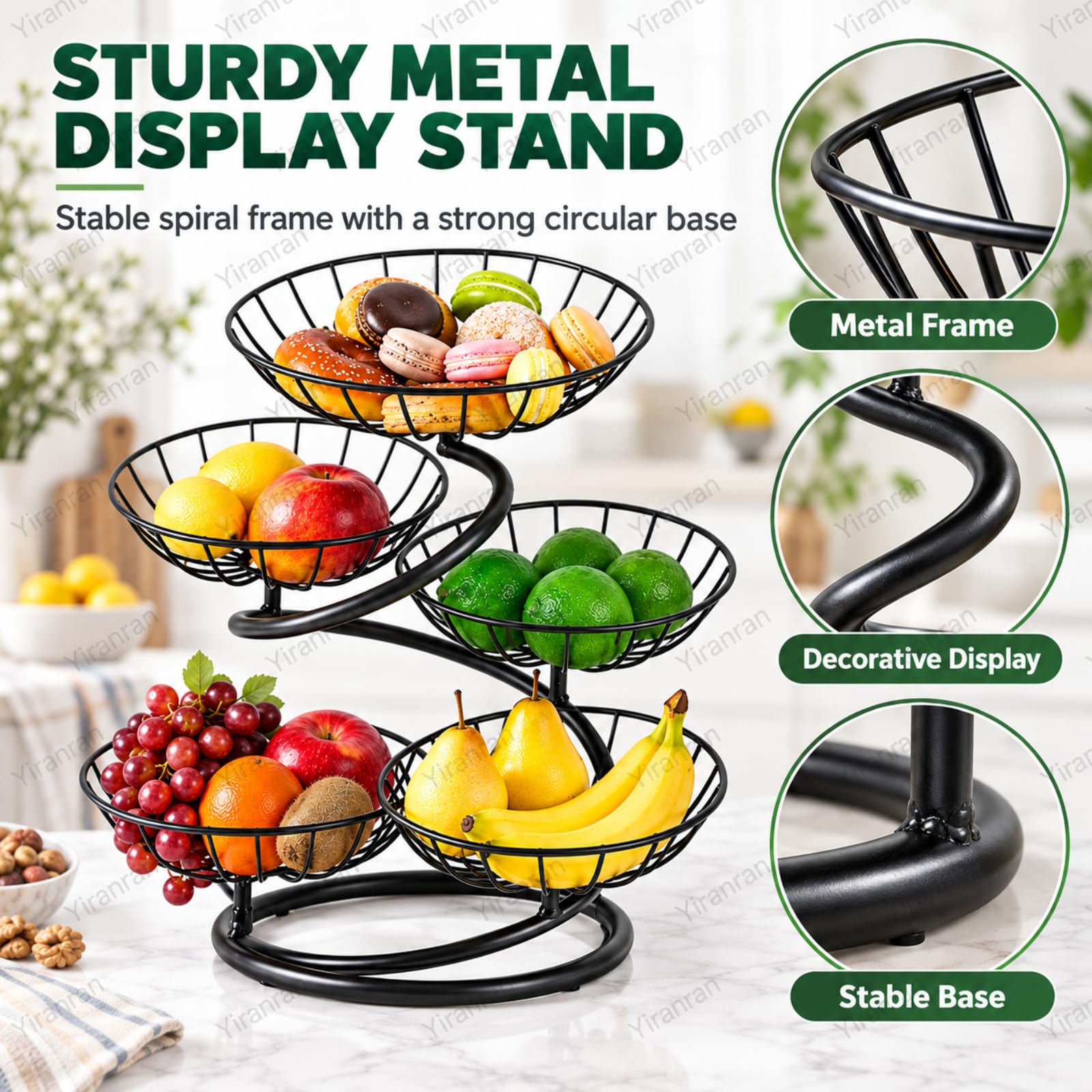 Plato Decorativo De Metal Multicapa Para Frutas, Cesta De Frutas De Metal De 5 Niveles, Estable Y Sin Tambaleos Para Frutas, Verduras Y Aperitivos, Ideal Para La Cocina, El Comedor Y La Sala De