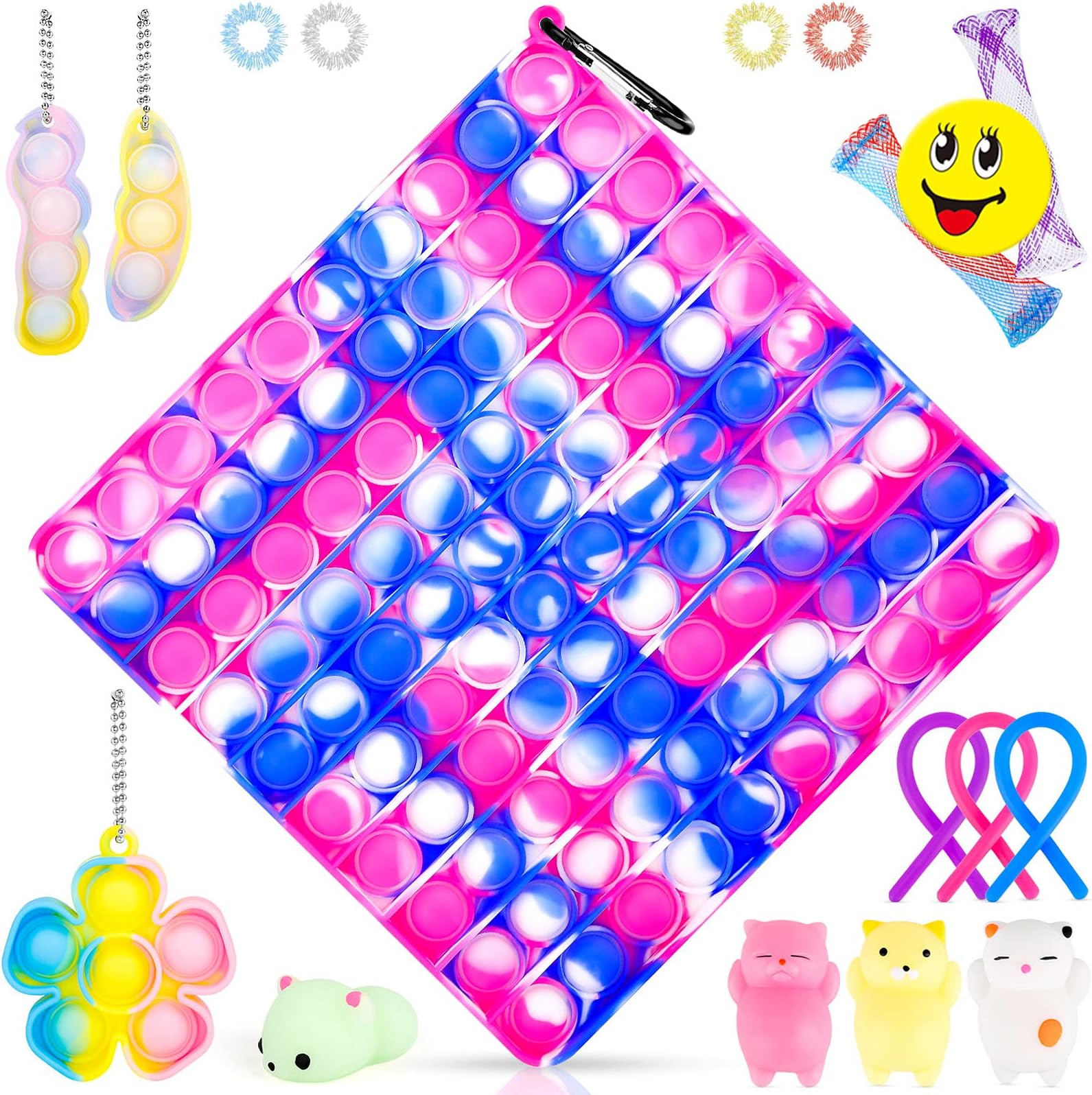 Alexsky Large Spinner Fidget Toy Pack 100 Pops Square Bubble Sets, Push Bubble Pop Toy with Sensory Rings,Relieve Anxiety for Kids and Adults, Novelty Gifts