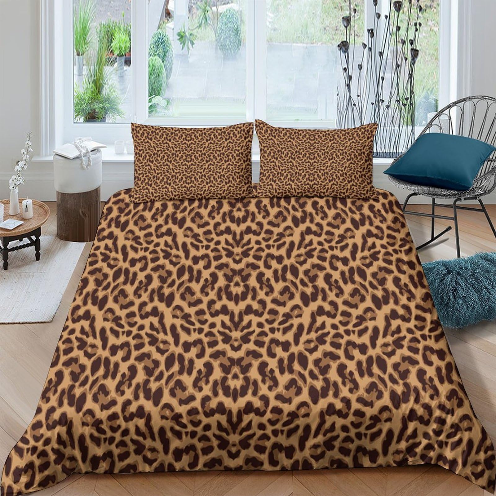 TUFRTGYHN 3D Printed Leopard Animal Duvet Cover Set Microfiber Soft Breathable Cheetah Quilt Cover with 2 Pillowcases for Bedroom Decor Single（135x200cm）
