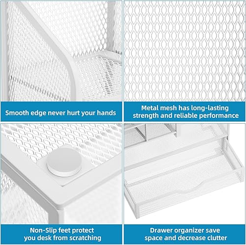 Miniatura 6 de Marbrasse Portaplumas de malla para escritorio, organizador de lápices multifuncional con cajón, organizadores de escritorio y accesorios para