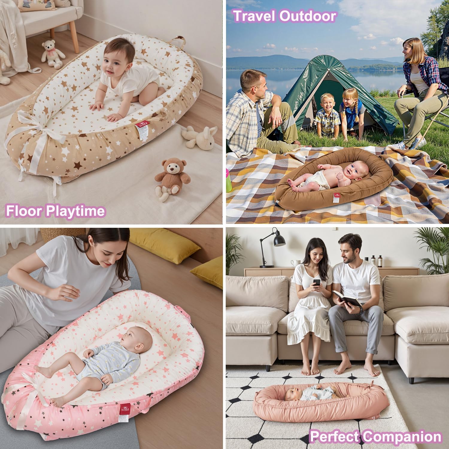 Baby Lounger, Newborn Lounger, Baby Nest Bed, Portable Baby Bed, Girl Boy Baby Essentials, Soft Breathable Portable Infant Lounger Essentials (Gray Elephant)