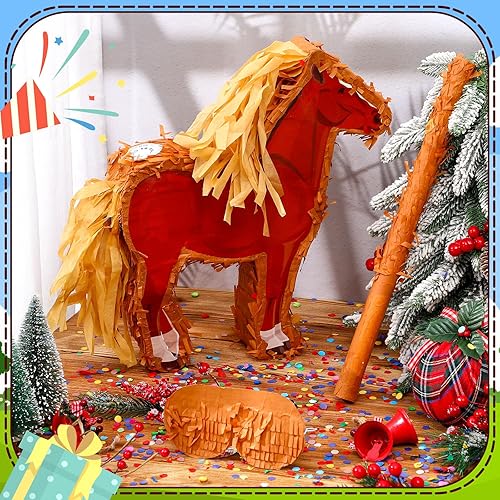 Miniatura 3 de Jenaai Juego de piñata de caballo 3D con palo para vendar los ojos y confeti, paquete de granja vaquero para fiesta de cumpleaños, suministros de