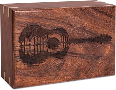 Personalized Rosewood Urns for Human Or Pet Ashes, Guitar Musical Instrument Wooden Engraved Cremation Urn for Adult, Wood Funeral Urn Keepsake Box Memorial Urn Or Casket, Brown