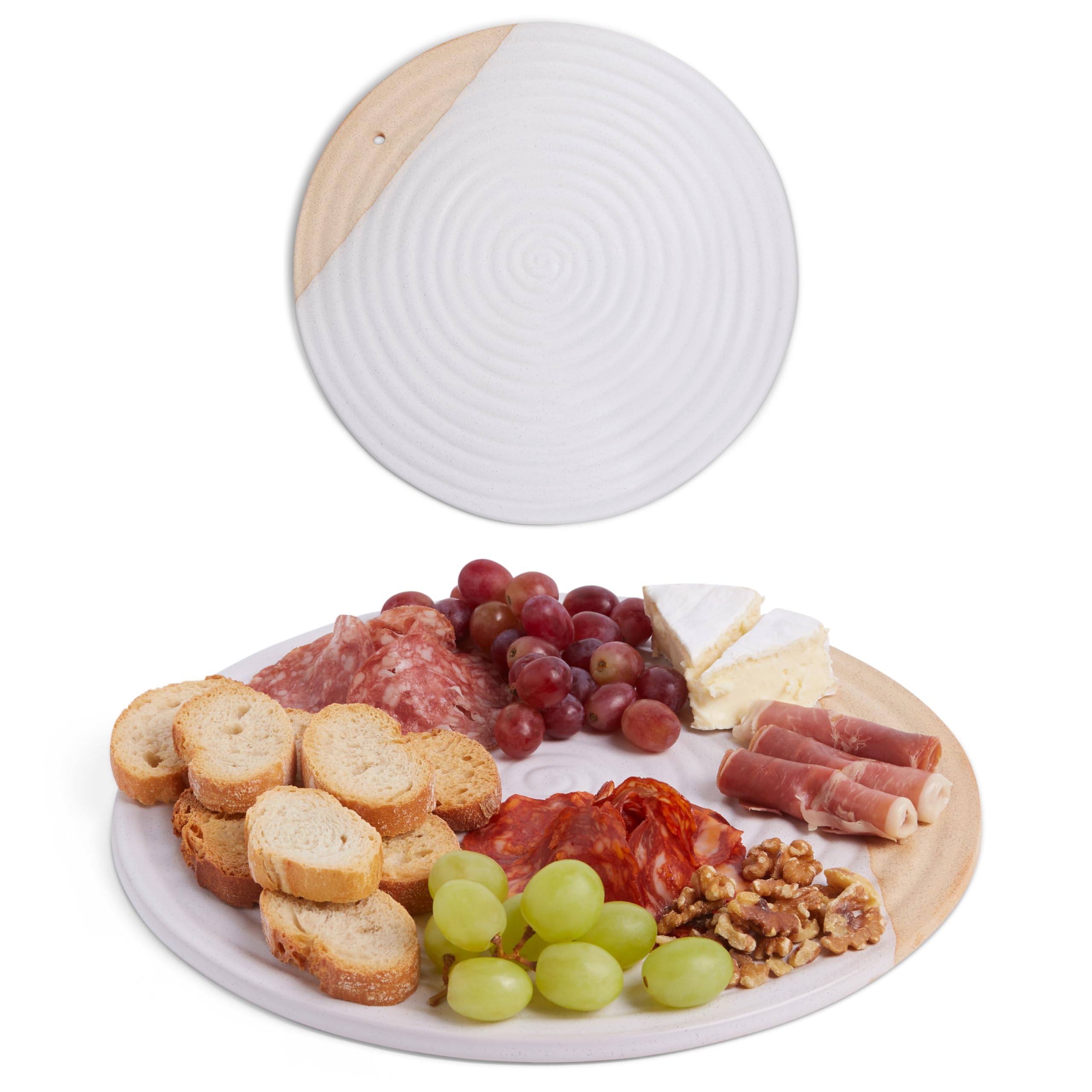 Amarcado Premium Ceramic Serving Platter, White - 12” Round - Dishwasher Safe, Oven Safe Appetizer Tray for Entertaining - Large Charcuterie Cheese Board Serving Dish Gift - Pizza Stone