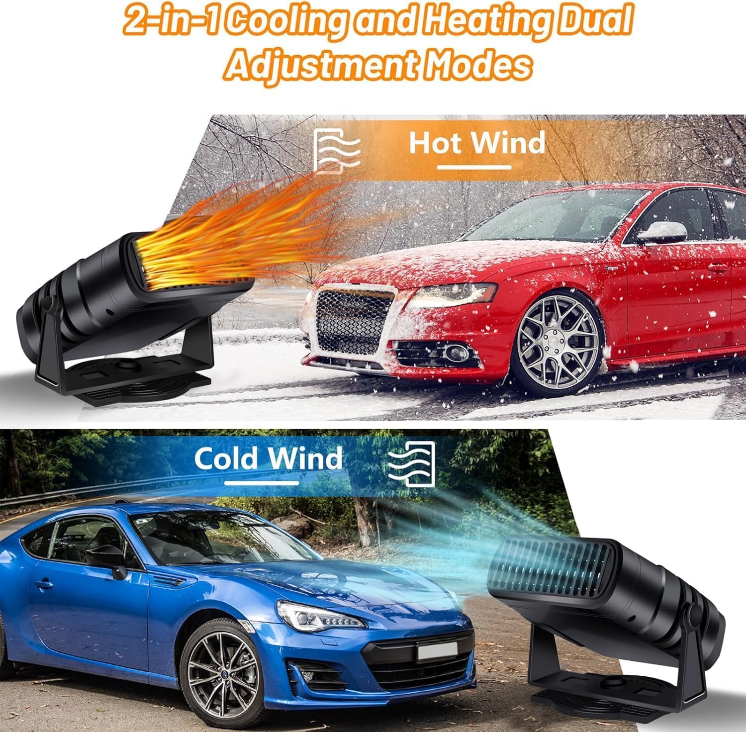 Riscaldamento Auto 12v 120W Sbrinatore Auto 2 in 1 Riscaldatore per Auto Demister Sbrinatore Ventilatore Veicolo Riscaldamento Automatico Demiste Rotazione di 360° per Lo Invernale sbrinamento
