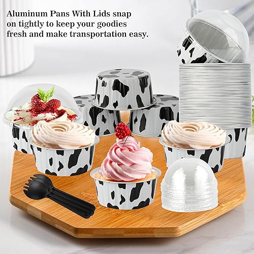 Miniatura 97 de 50 moldes para hornear con tapas, mini moldes de aluminio de 4 onzas con tapas, moldes desechables, moldes individuales para tartas, forros