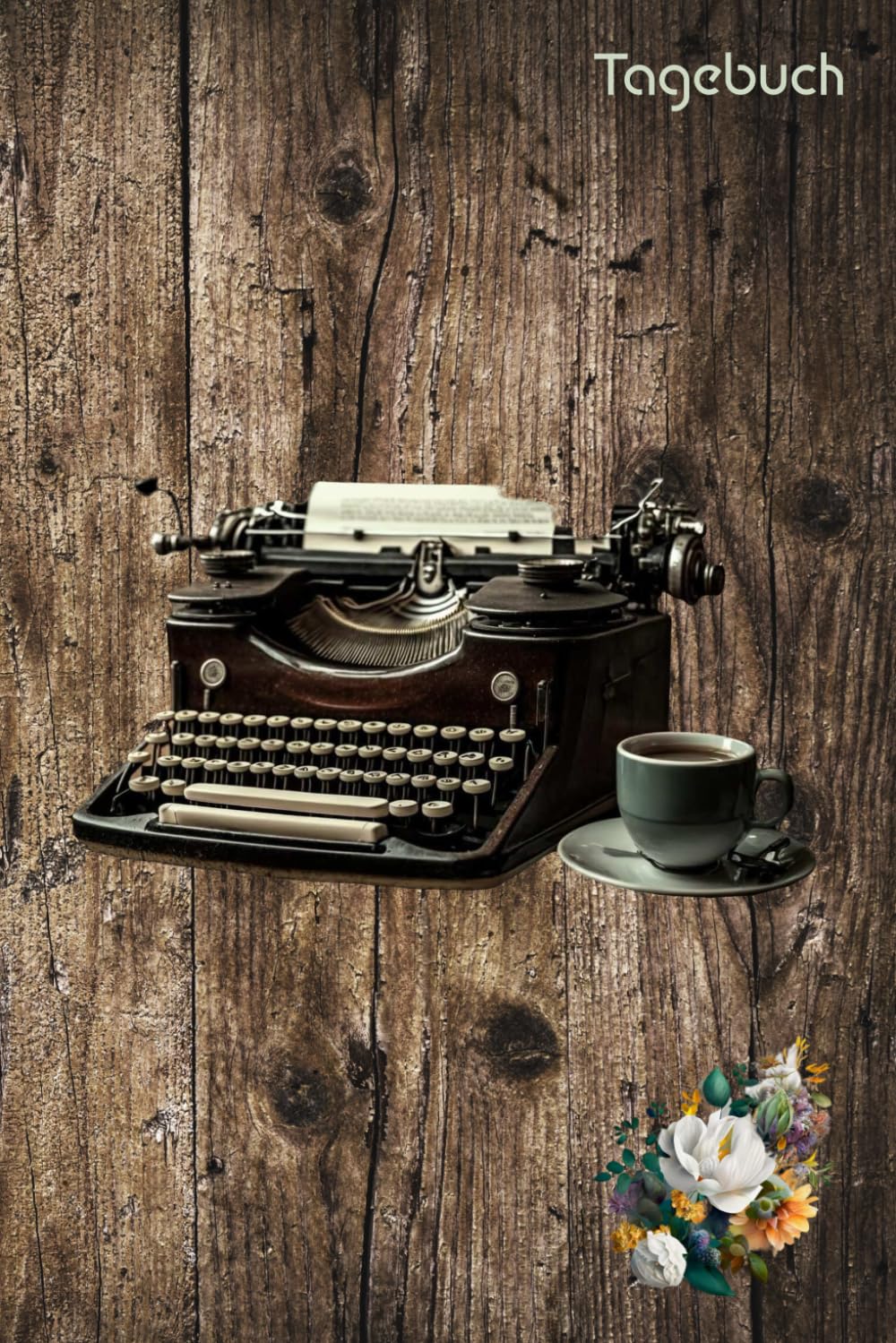 Tagebuch: Schreibmaschinen-Schreibtischabdeckung aus Holz mit Blumenmuster, 120 Seiten, 15,2 x 22,9 cm, gut für Schule, geschäftliche und persönliche Notizen und Tagebücher.