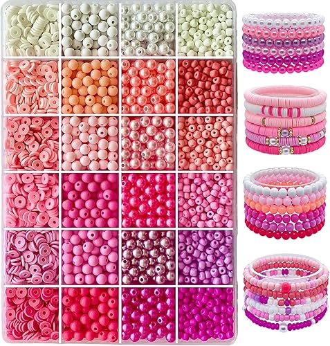 4280 cuentas de arcilla para hacer pulseras de 0.236 pulgadas (0.236 in) neutras Heishi, pulseras de la amistad de otoño, kit de cuentas de arcilla