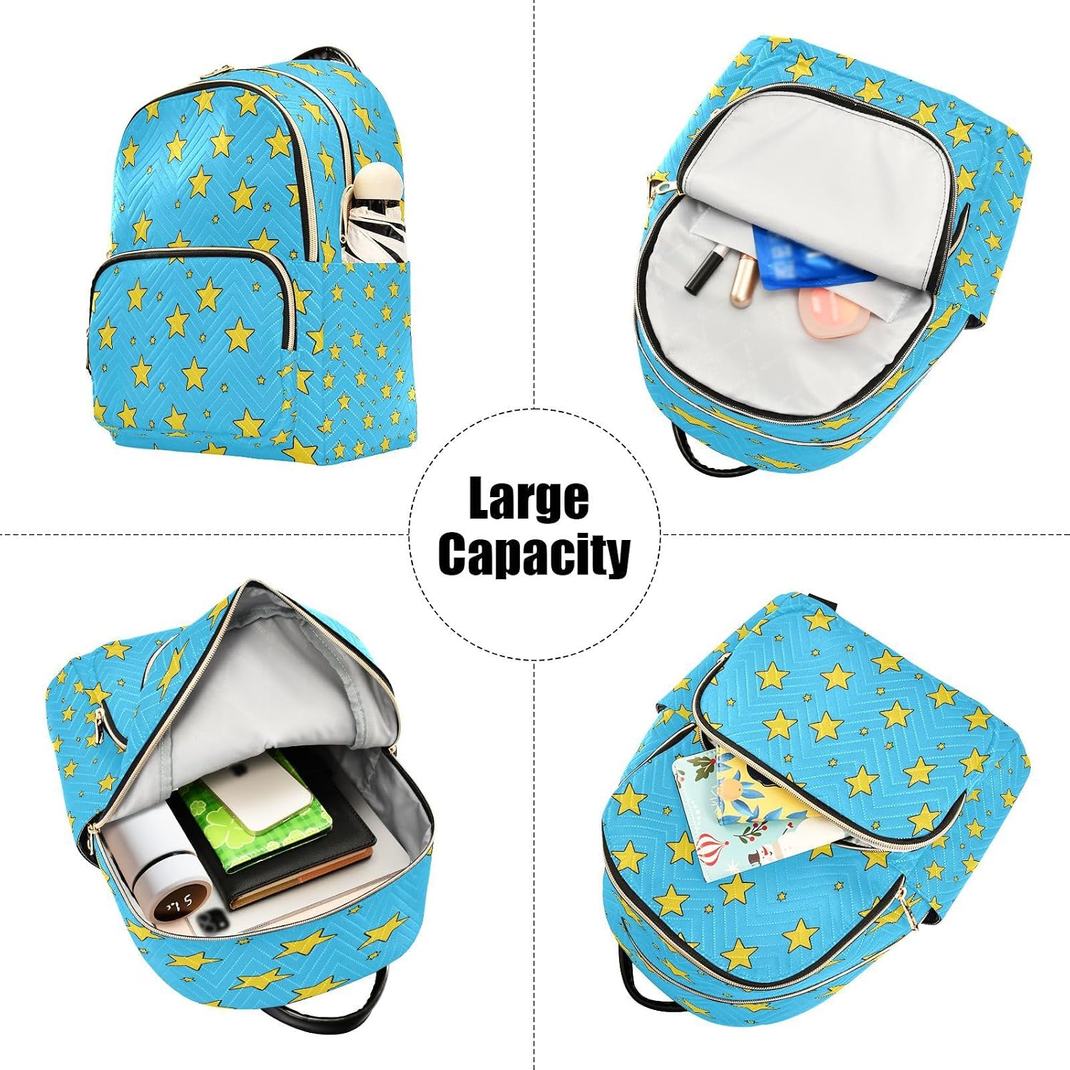 Five Pointed Star Yellow Blue Background Backpack Purse for Women Shoulder Bag Fashion Daypack Ladies Handbag Lightweight Travel Bag Rucksack