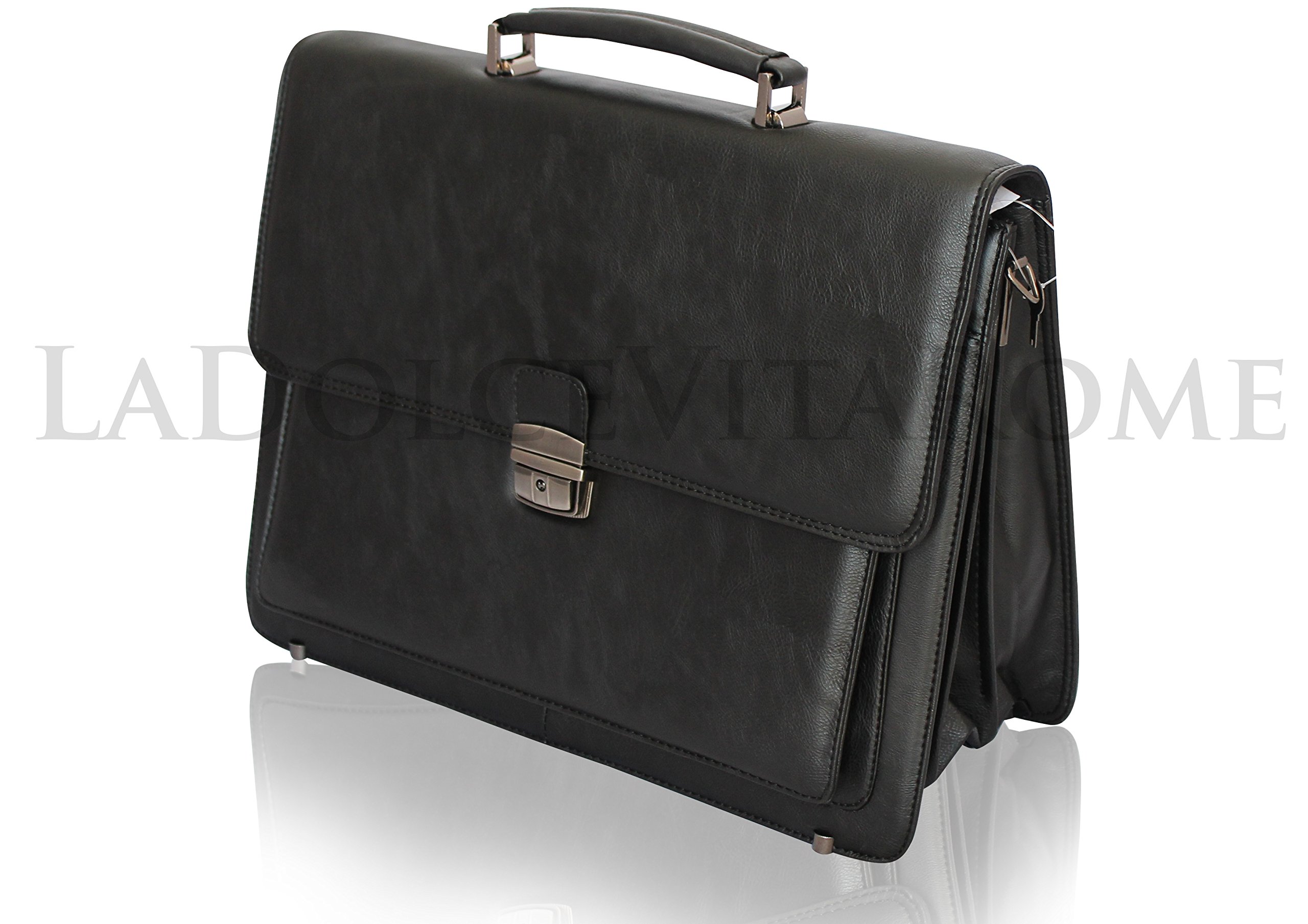BORSA CARTELLA VENTIQUATTRORE PORTADOCUMENTI 24 ORE DA LAVORO TRACOLLA Tasca PC (Nero 8014)
