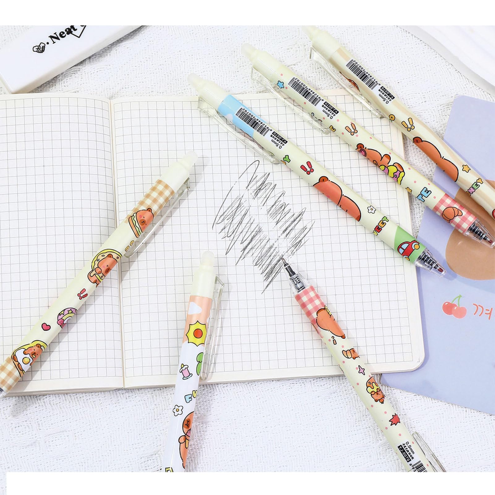 6 Pcs Cute Erasable Retractable Pens Capybara Erasable Pen 0 5mm Fine Point Black Ink Writing Pen Office — view 5
