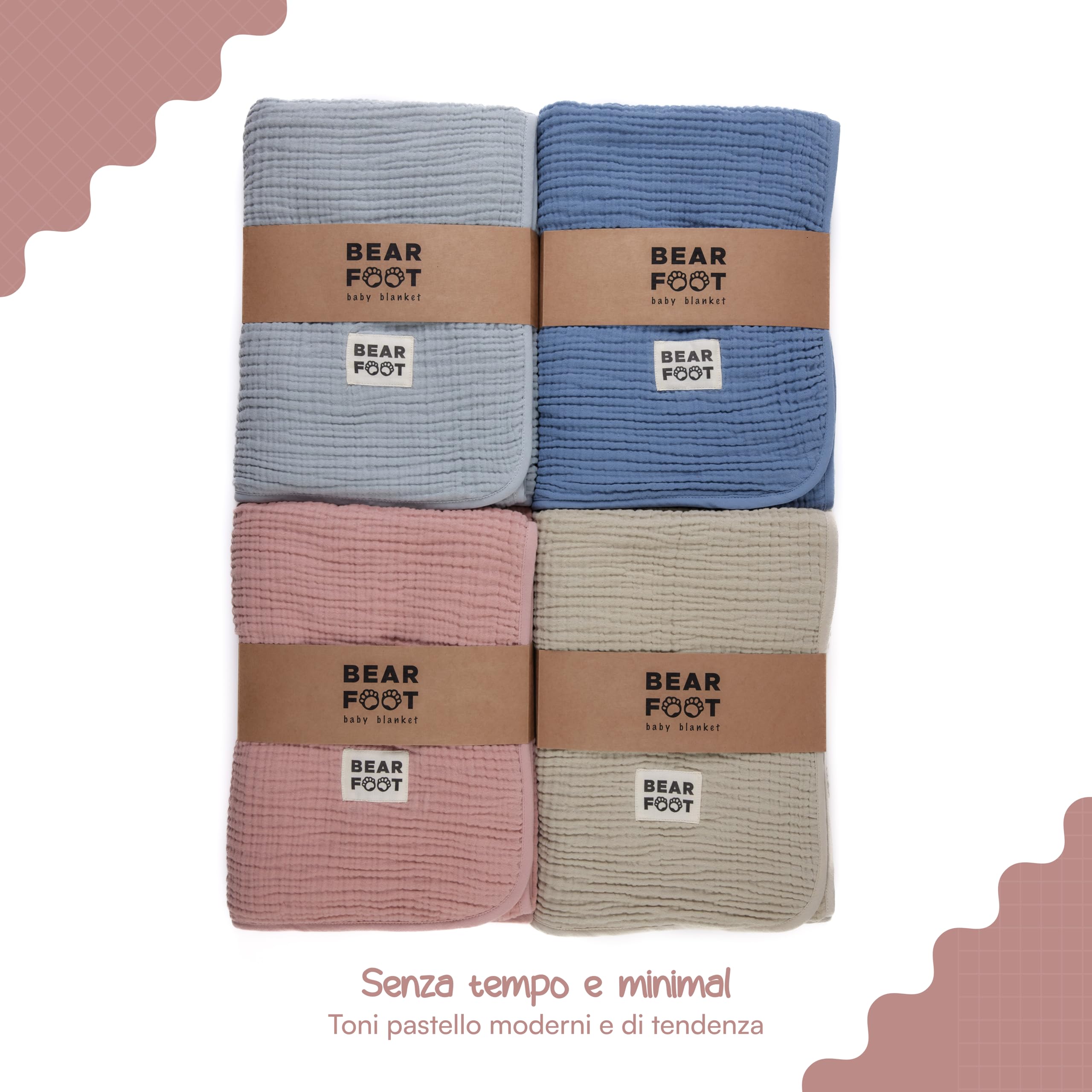 BEARFOOT Coperta per neonati - coperta in mussola (cotone, pile) morbida e soffice, regalo per neonati e bambini, ragazzo e ragazza per la nascita (Rosa)