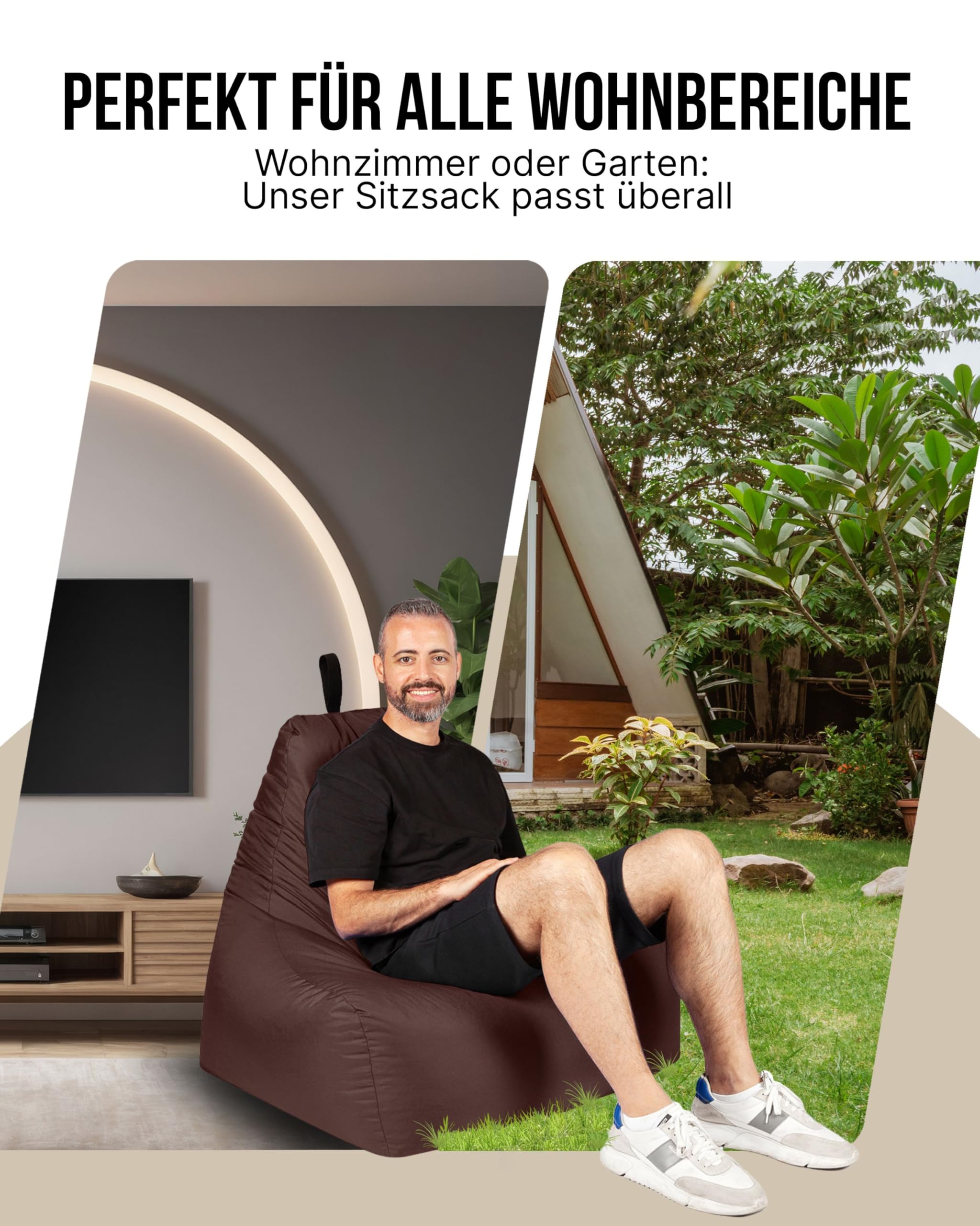 PATCH HOME Puf lounge para juegos puff asiento puff suelo con cojín con cremallera listo para rellenar (XL con cremallera, marrón)