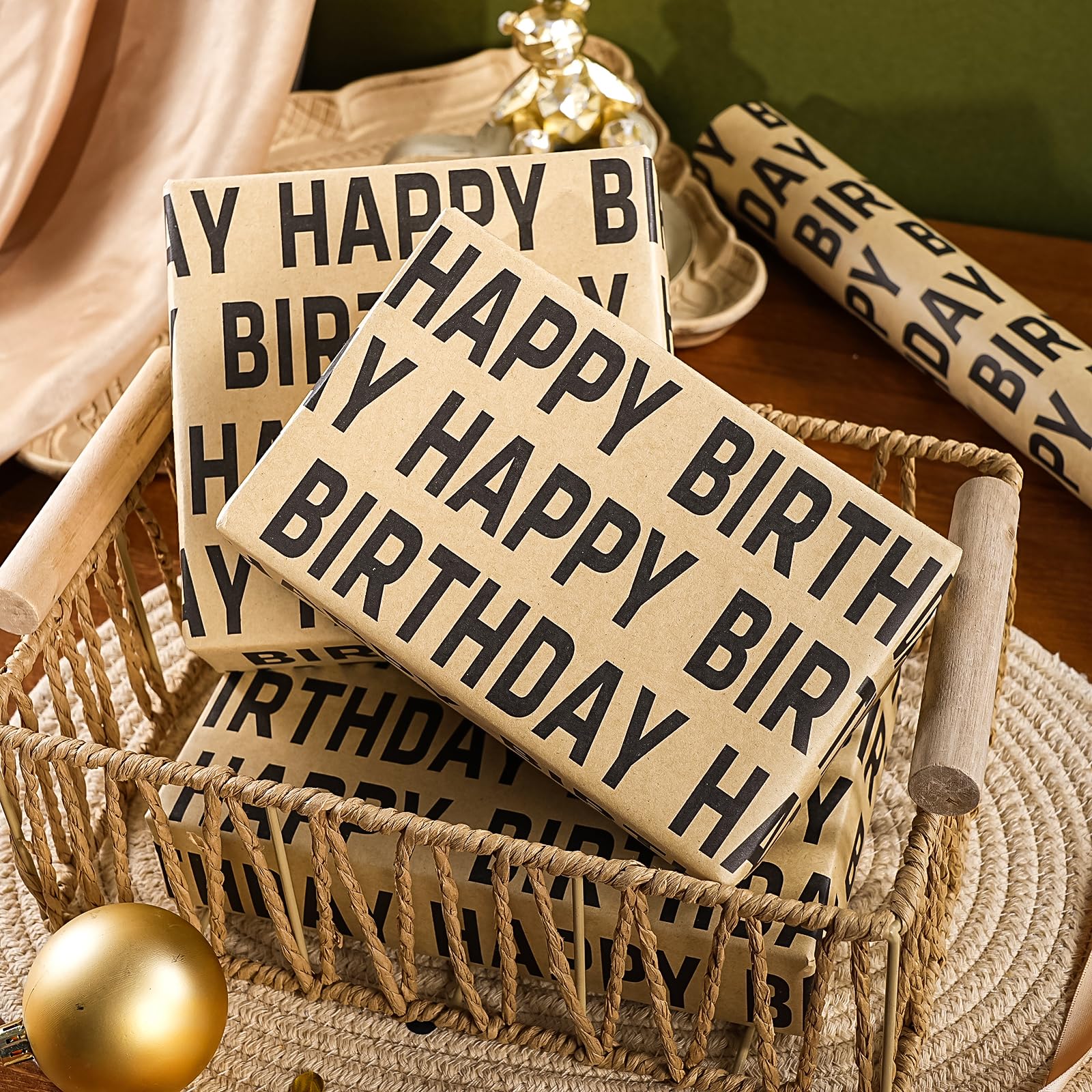 WRAPAHOLIC Rollo de papel de regalo de cumpleaños gigante, 30 pulgadas x 33 pies, papel de regalo de feliz cumpleaños negro para hombres y mujeres, celebración de fiesta
