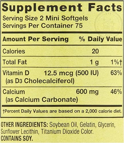 Miniatura 5 de Spring Valley Calcio Plus Vitamina D3 150 Mini cápsulas blandas | Suplemento de calcio | Mini cápsulas blandas de calcio | Calcio 600 mg con