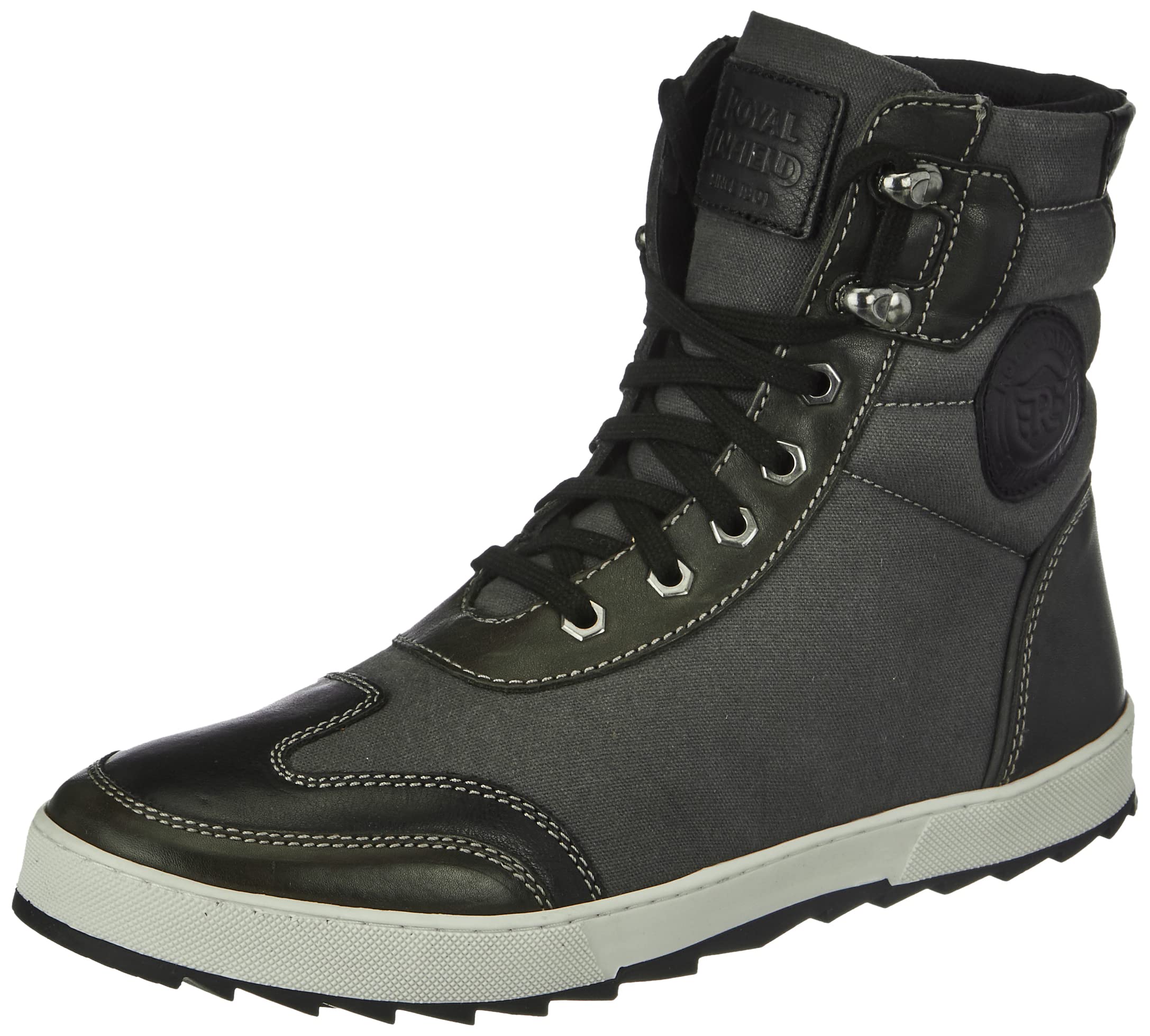 Royal Enfield Men Sturdy Leather Riding Boots | Anti Slip Sole | Motorcycle Riding Boot | Casual Wearing Shoes| Excellent Impact Protection| Light Abrasion Resistance Eu 43 / Uk 9 Grey