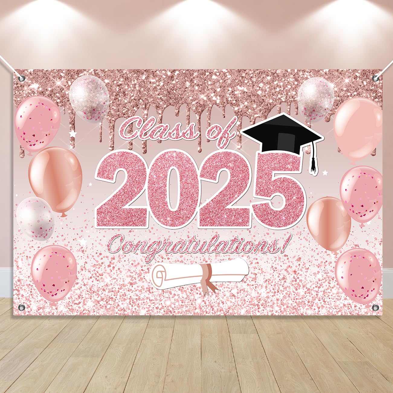 Pink Graduation Backdrop Rose Gold Graduation Backdrop