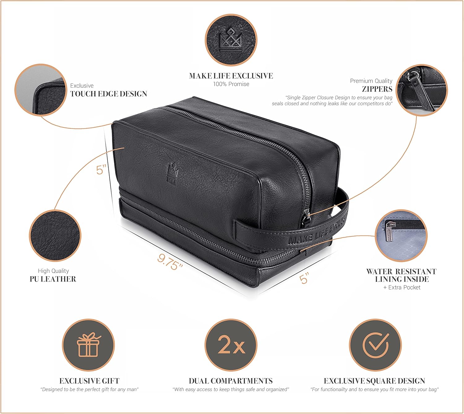 Leather Shaving Bag for Men, Mens PU Leather Toiletry Bag, Leather Dopp Kit for Men, Toiletry Bag, Mens Travel Toiletry Bag, Hygiene & Grooming Kit Organizer, Cruelty-Free Leather and Hand Stitched Vanity Case : Beauty & Personal Care