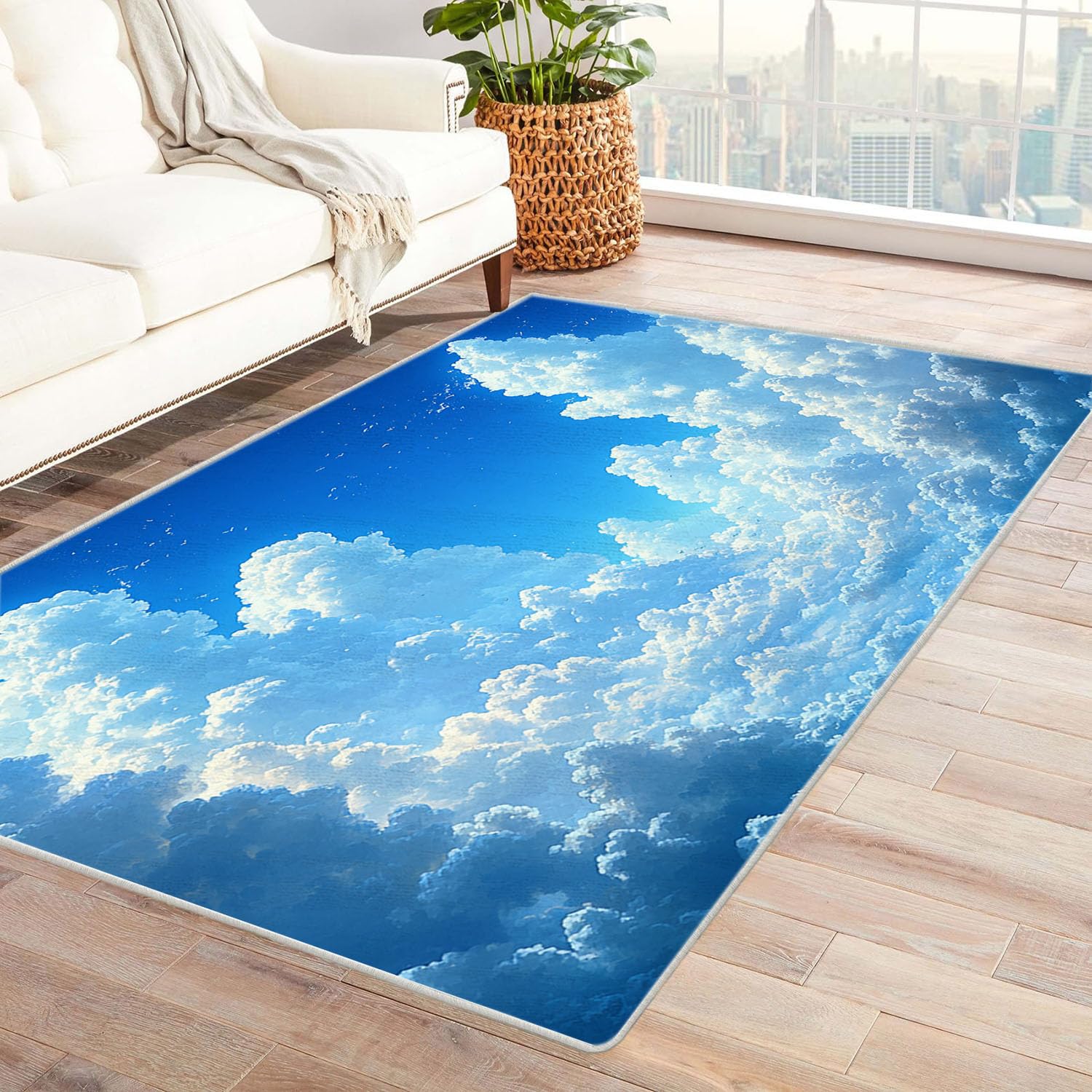 Tapis 3D lavable bleu 90 x 120 cm pour décoration de salon et chambre