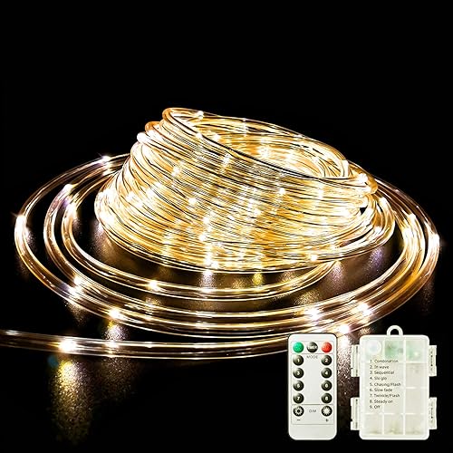 Tira de luces LED que funciona con pilas cadena de luces de hadas de 40 pies 120 LEDs 8 modos para exteriores impermeable regulabletemporizador con