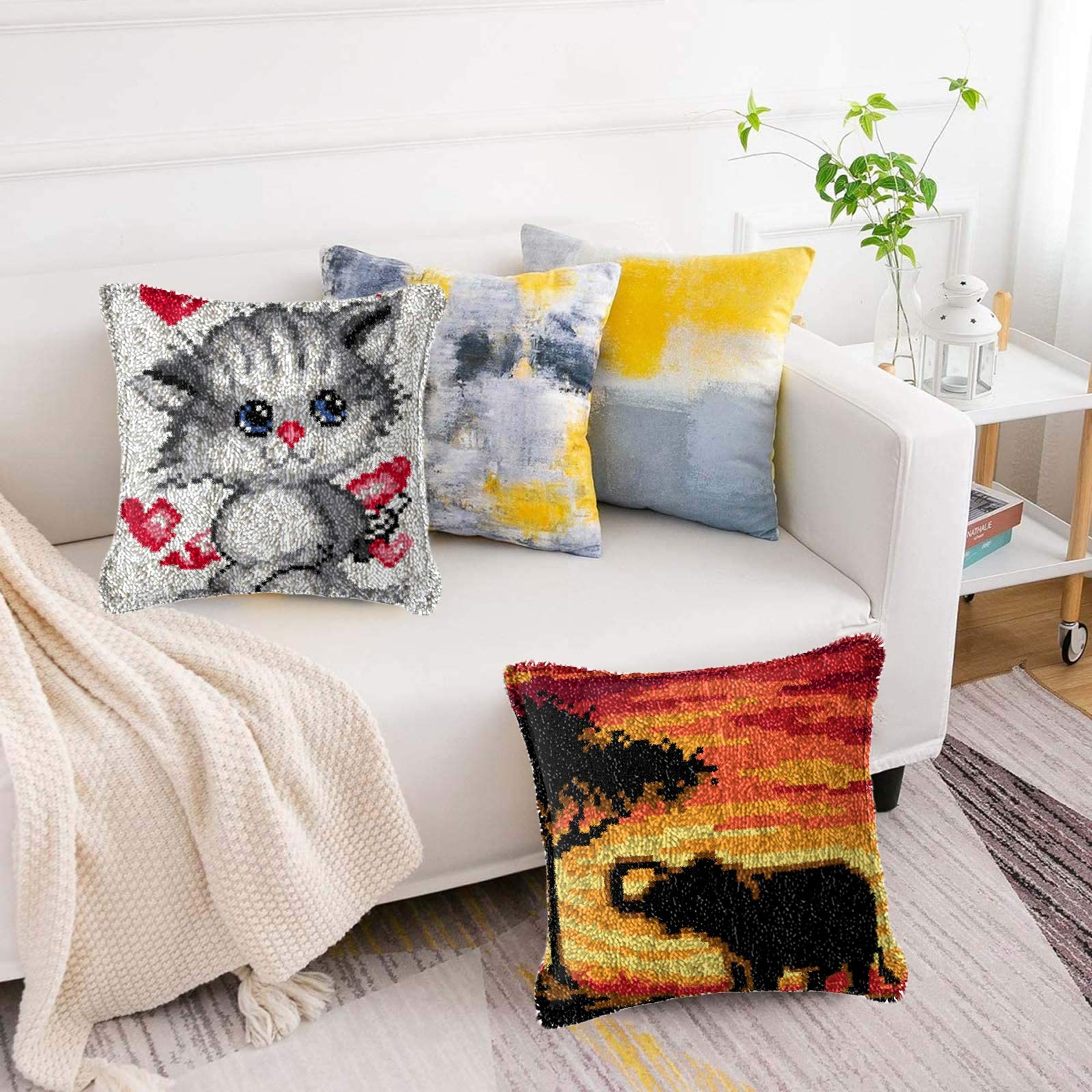 Kit Latch Hook Per Cuscino 43x43 Cm - Fai Da Te Con Uncinetto E Filati | Ideale Per Principianti - Foto 3