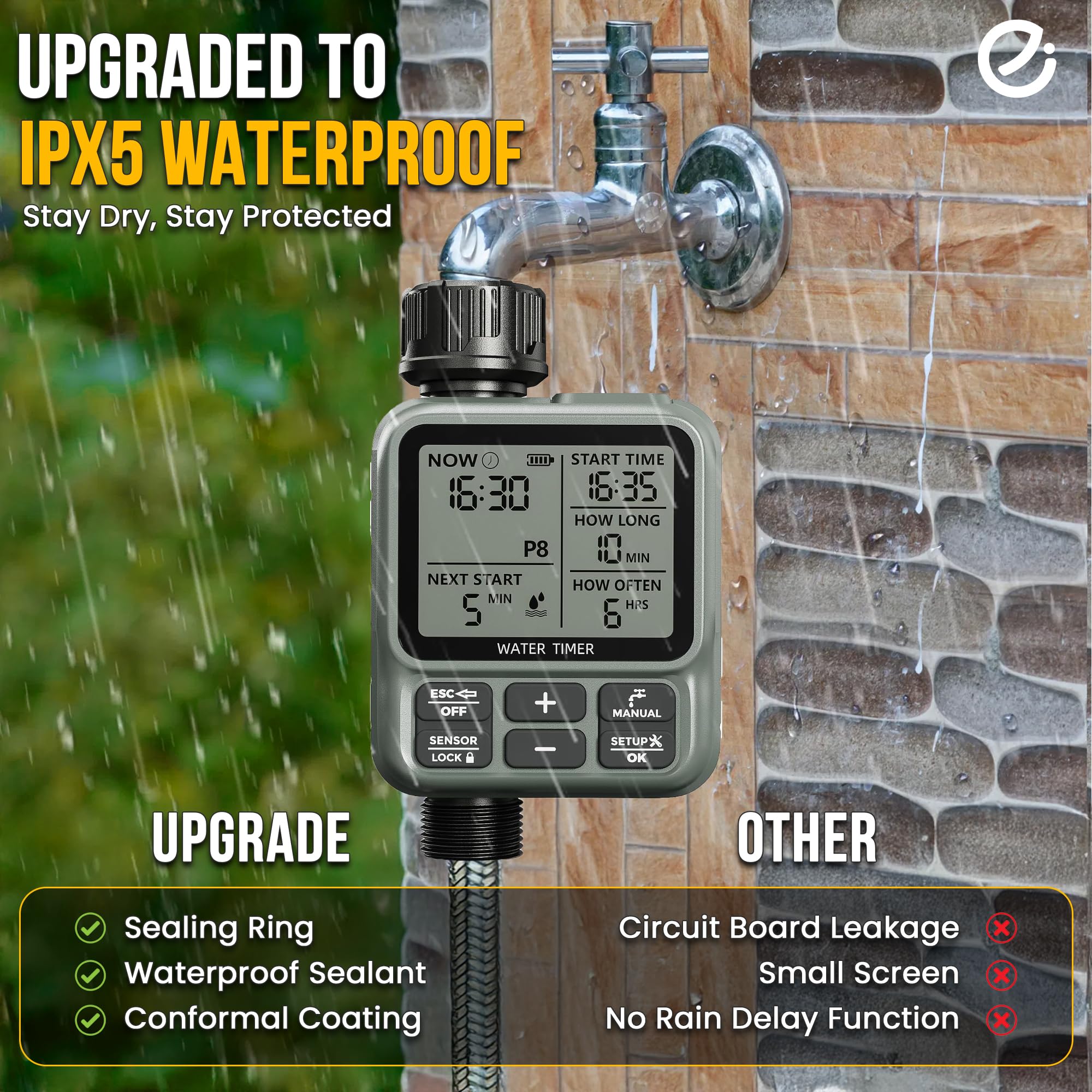 EGARDENKART Sprinkler-Timer, Wasser-Timer, digital, programmierbar, Garten, Rasen, Schlauch, Wasserhahn, Timer, Bewässerungssystem, Controller, Kindersicherung, Modus, automatischer und manueller