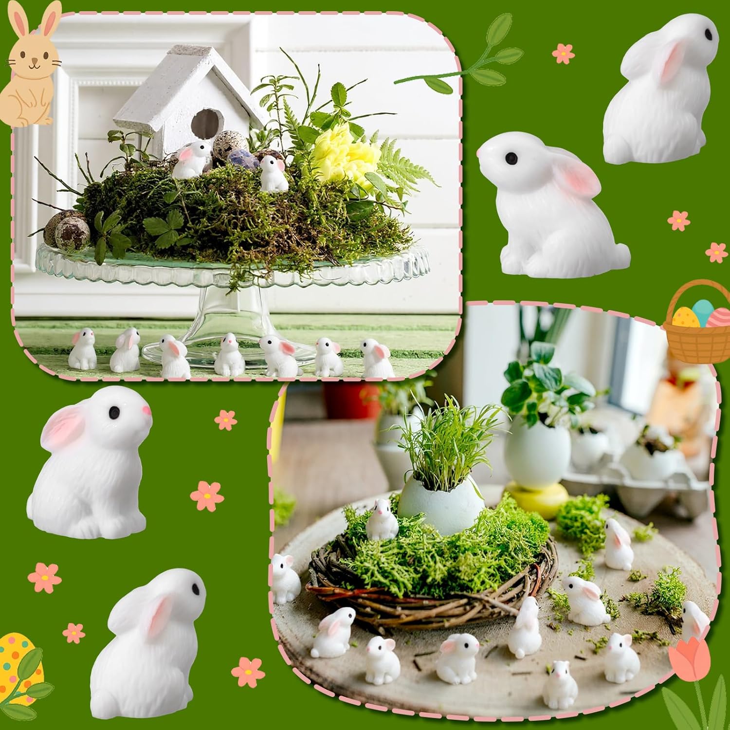 100pcs Mini Rabbit Easter Decor Mini Resin Rabbits Tiny White Bunnies Figurines Tiny Animals to Hide Fairy Garden Miniature Ornaments for Easter Egg Fillers Desktop Cake DIY Crafts - Image 3