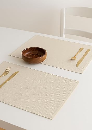 Miniatura 2 de PurpleEssences Juego de 4 manteles individuales acanalados 100 % algodón, 13 x 19 pulgadas, manteles individuales gruesos y duraderos para comedor,