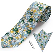 YourTies Cotton Floral Tie for Men 2.5" Flower Printed Skinny Necktie Set