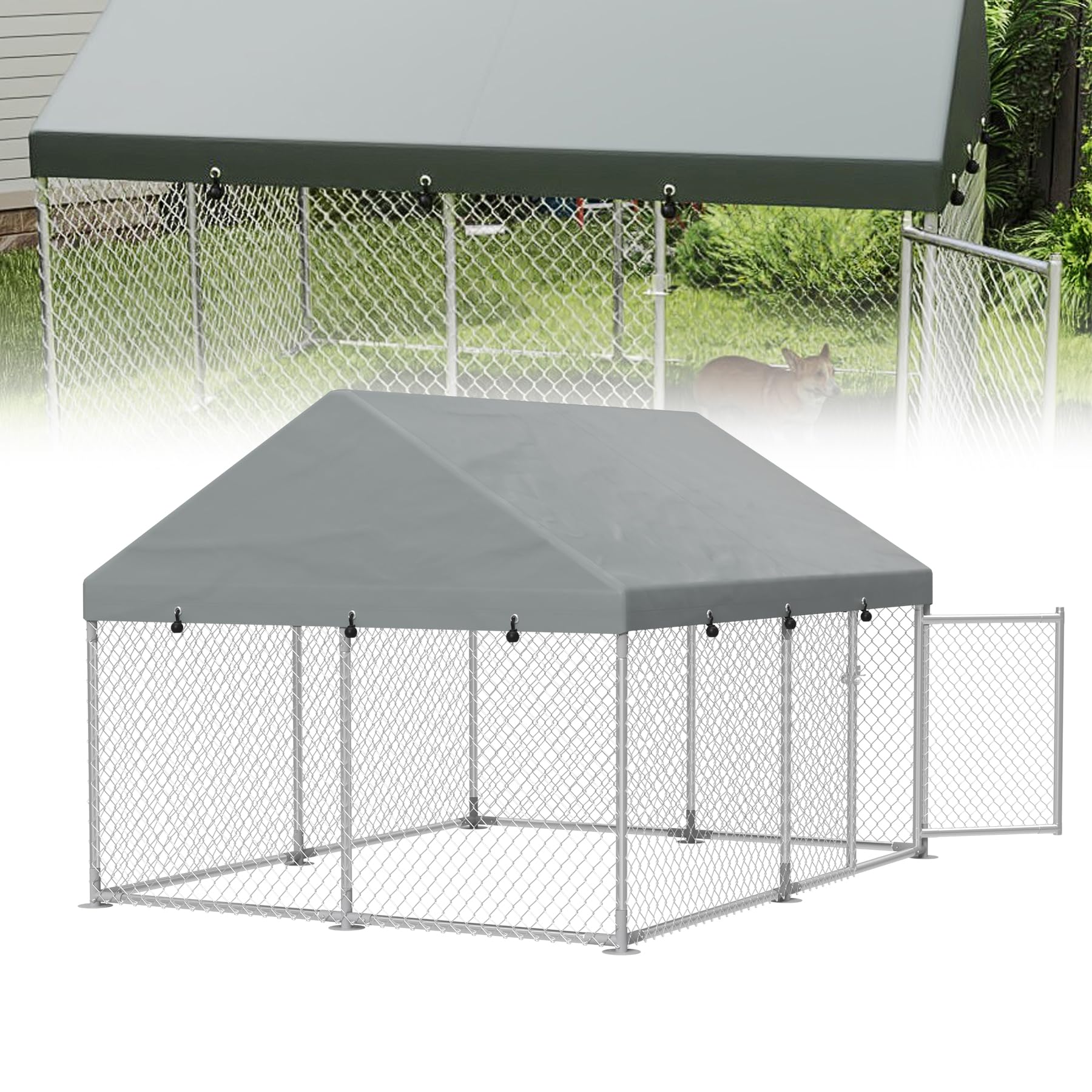UISEBRT Hundezwinger Hundehütte Outdoor Hundehaus 250x200x165 cm UV- & Wasserdicht Hundekäfig mit Dach aus 420D Oxford-Gewebe Welpenlaufstall Verschließbares Riegelsystem und Sicheres Design