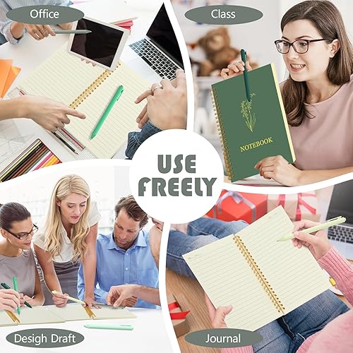 Miniatura 6 de Gueevin 5 cuadernos en espiral con 5 bolígrafos A5, lindo cuaderno de rayas universitarias de 160 páginas80 cuadernos estéticos para trabajo,