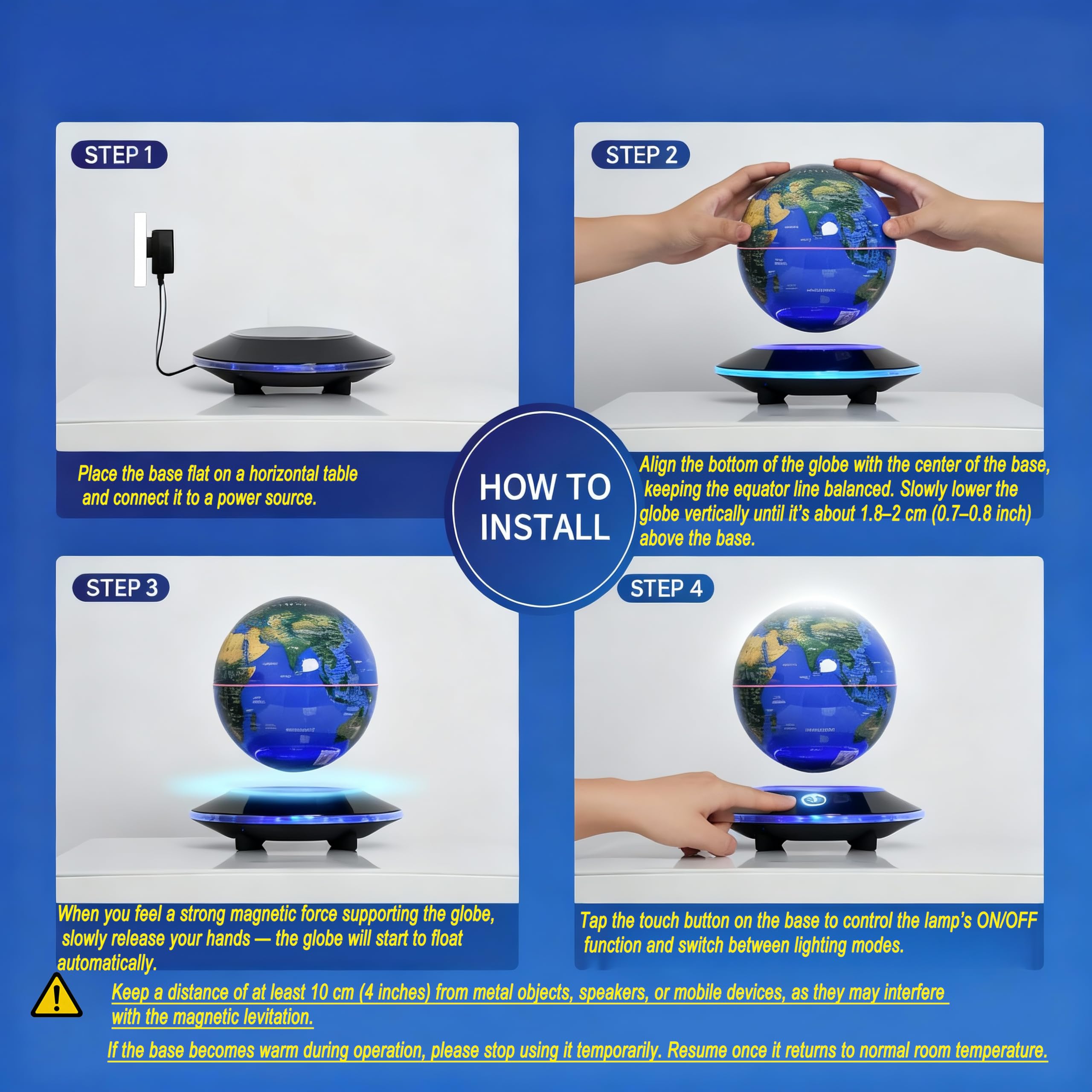 Globo Terráqueo Flotante Magnético de 6 Pulgadas con Iluminación LED de KAIMC para Niños, Decoración de Oficina Fresca para Hombres, Regalos de Cumpleaños Únicos