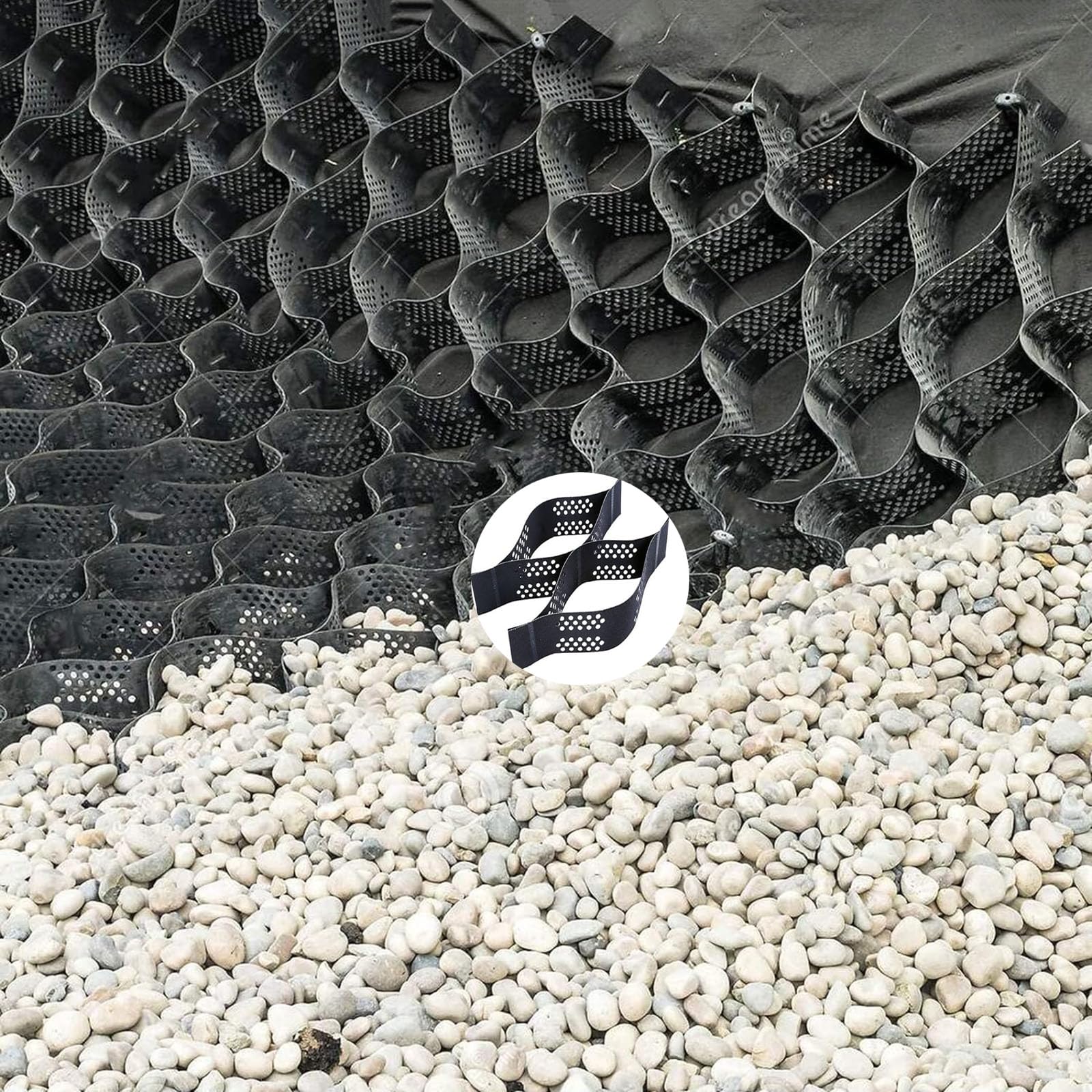 Siatka geograficzna, 6,5 x 23 cm, głębokość, siatka geograficzna o strukturze plastra miodu do kontroli erozji, 2 x 7 m (6,5 x 23 stóp) do tarasu, szopy, ogrodu i podjazdu - trwałe rozwiązanie siatki