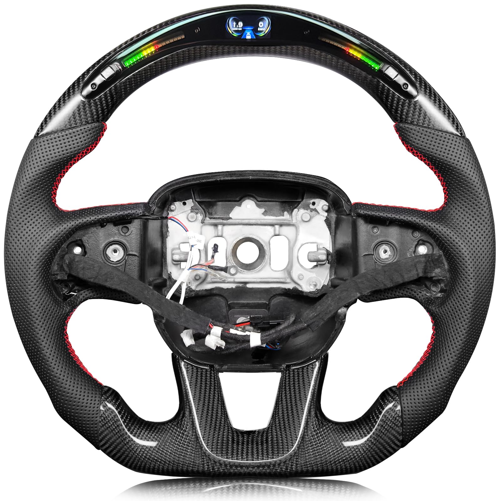 LED Steering Wheel for Dodge Challenger 2015-2024 Perforated Leather with 32 LED Shift Indicator Steering Wheel D-shaped Flat-bottom(SXT/GT/RT/SRT) With Heating