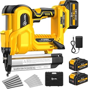 SILVEL 18 Gauge Cordless Brad Nailer, 2 in 1 Cordless Nail Gun/Electric Stapler, 2 * 4.0Ah Battery Powered Nail Gun, Fast Charging for Woodworking,Home Improvement, YELLOW