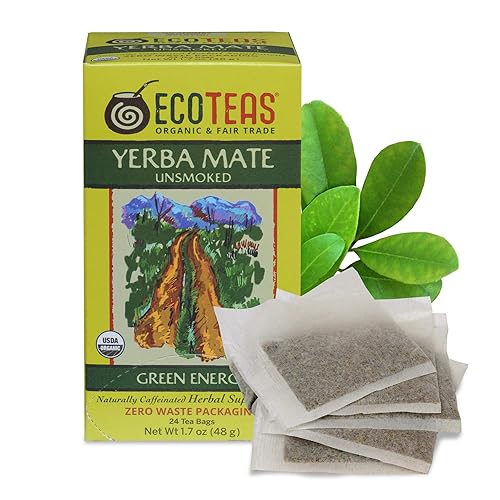 ECOTEAS Bolsas de té orgánico de yerba mate sin ahumar 24 unidades 17 onzas té desintoxicante orgánico té Hi Caf - Clean Yerba Mate Energy Burst -