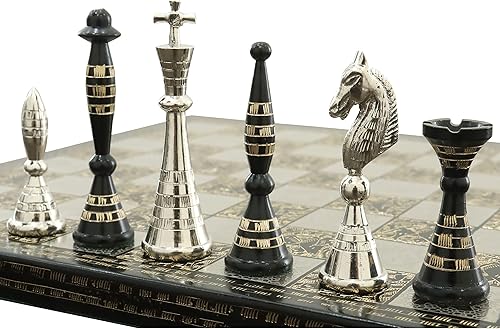 Juego de piezas de ajedrez y tablero de lujo Warli de metal de latón macizo, 12 pulgadas, plateado y negro