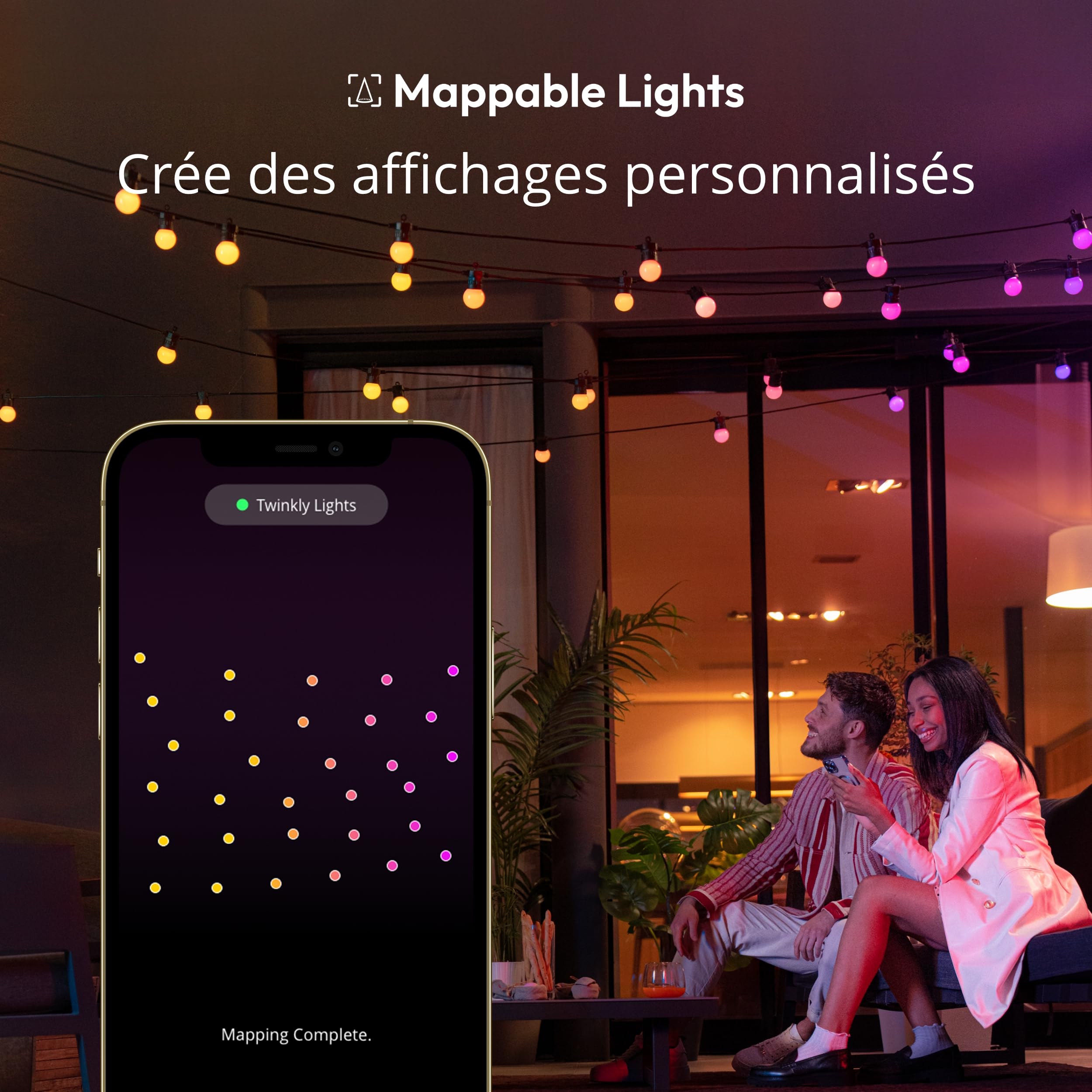 Guirlande LED Twinkly Curtain 210 LEDs - IP44, 1.5x2.1 M - RGB + Blanc, Appli Et Commande Vocale (Alexa, Google)