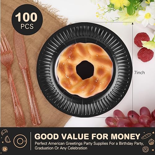 Miniatura 4 de Weewooday 100 platos de papel desechables de 7 pulgadas, platos redondos de postre para postres, pasteles, manualidades, bodas, cumpleaños, cenas,