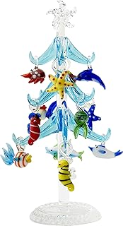 LS Arts XM-576 Glass Tree - Blue Sea Life Christmas Glass Tree - 7.75" - Gift Box
