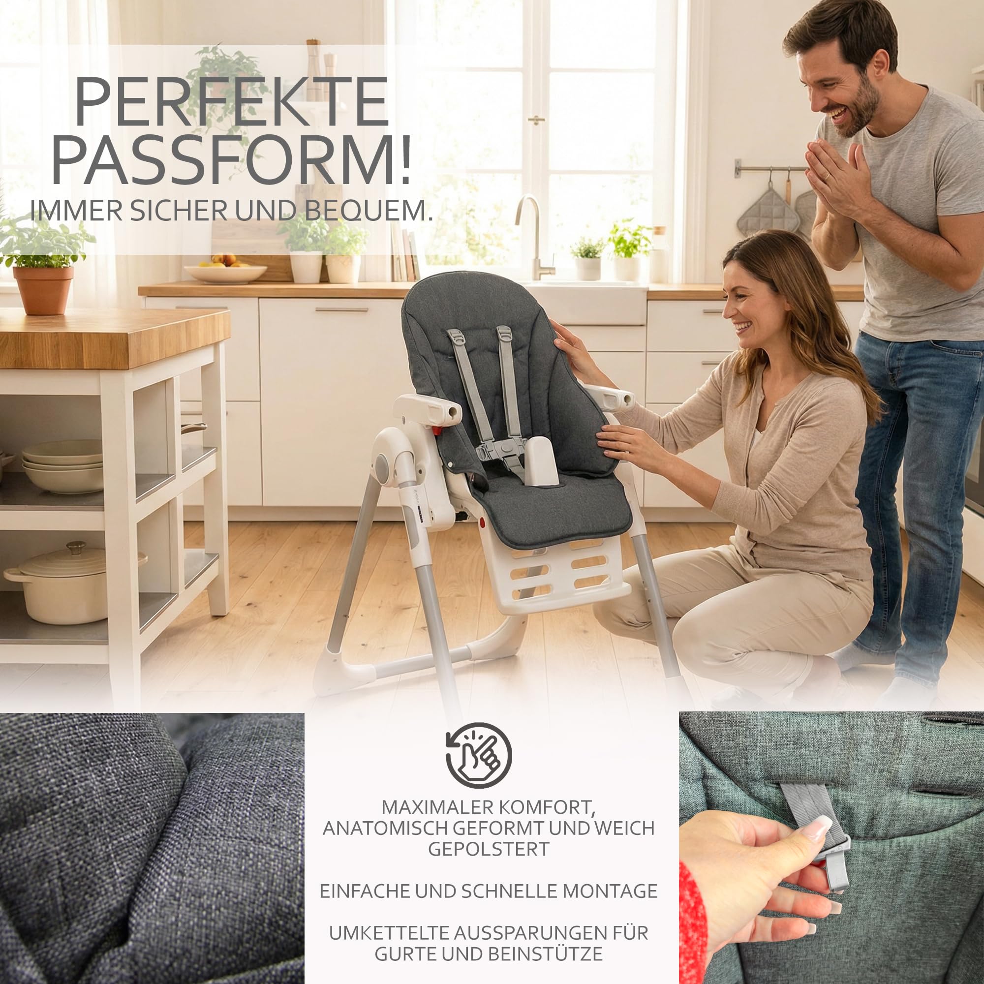 Zamieniona poszewka na poduszkę siedzącą [Poszewka na krzesełko] kompatybilna z Peg Perego Prima Pappa ZERO3 & SIESTA (ciemnoszare marmurkowane)