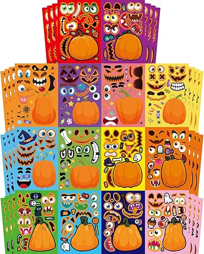 56 hojas de calcomanías de calabaza de Halloween para niños, 14 diseños diferentes de calabaza, divertidos recuerdos de fiesta de Halloween,