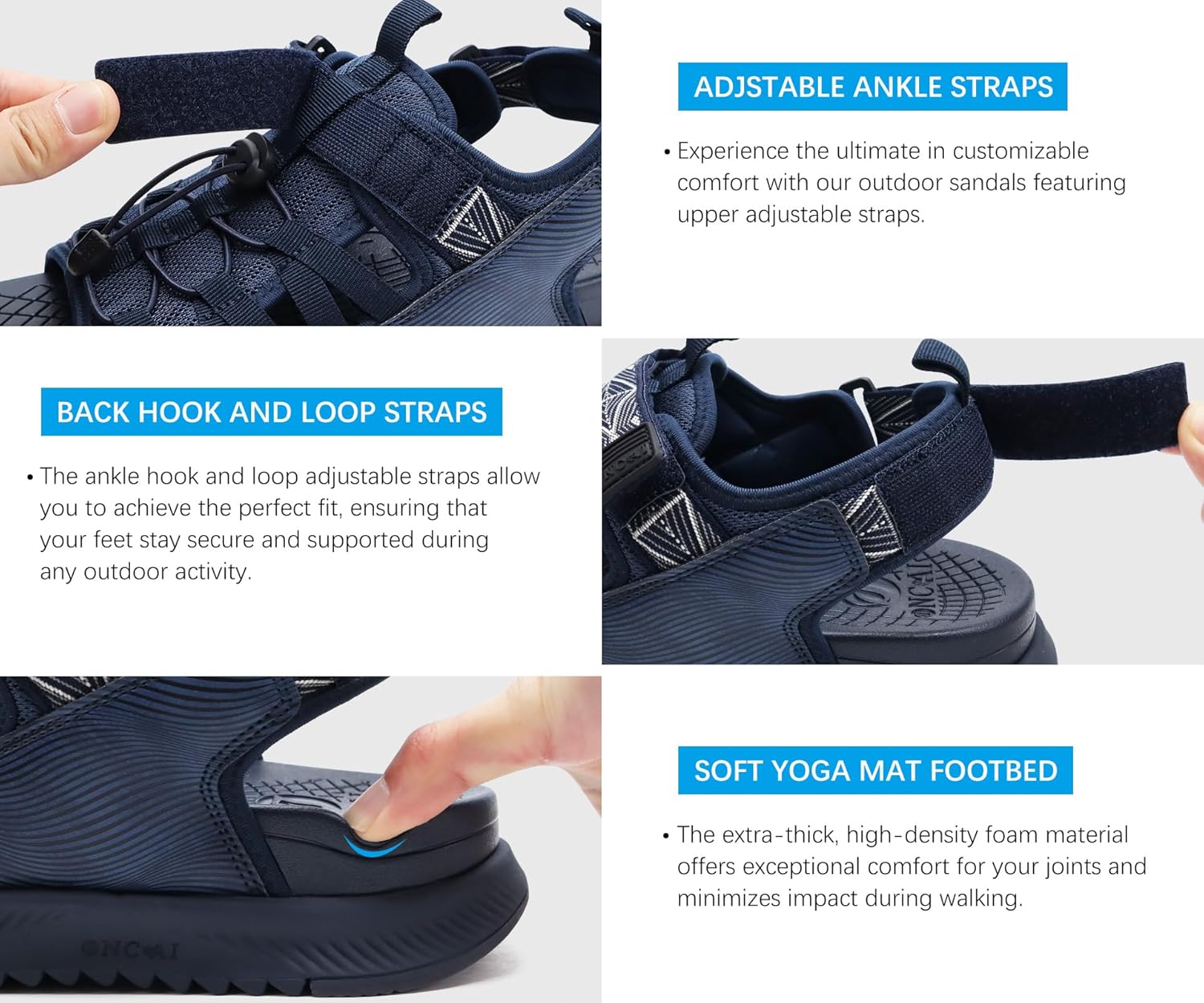 ONCAI Men Hiking Sandals, Arch Support Walking Sandals with Outdoor Orthotic Footbed for Plantar Fasciitis, Hombre Sandalias Recovery Sport Size 7-14 - Image 4