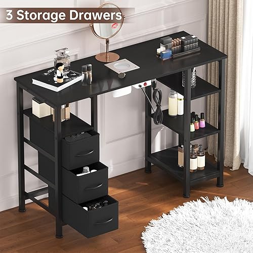 Vista 4 de Mesa de Uñas para Técnico de Uñas con Colector de Polvo Eléctrico, Mesa de Manicura con 3 Cajones de Almacenamiento y 3 Estantes Abiertos para Negro