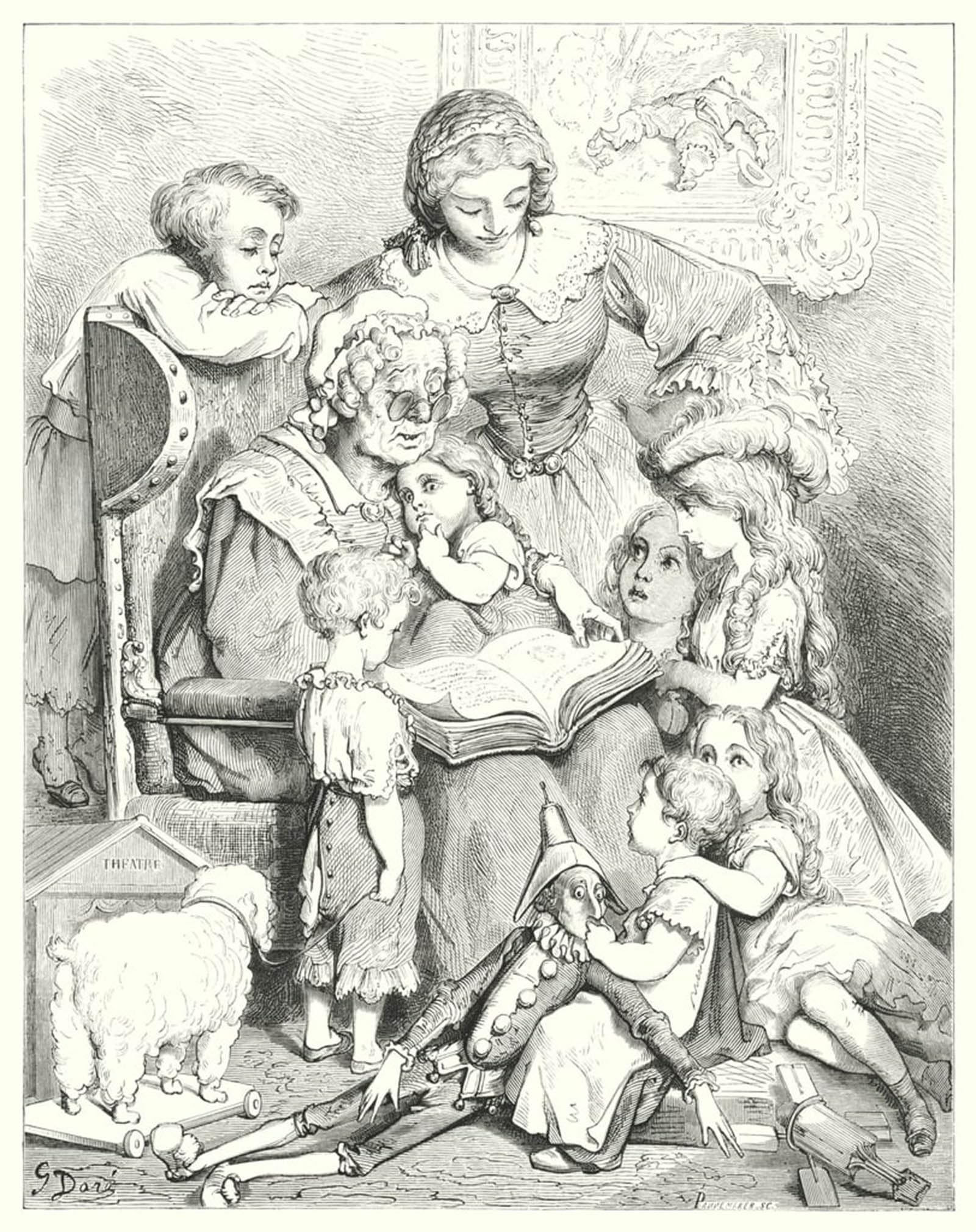 ARTXLXXBN Famous Painting Art Wall Decor Abstract Art Picture Family Reading Tales by Gustave Dore Animal Pictures for Home Decor 60x90cm