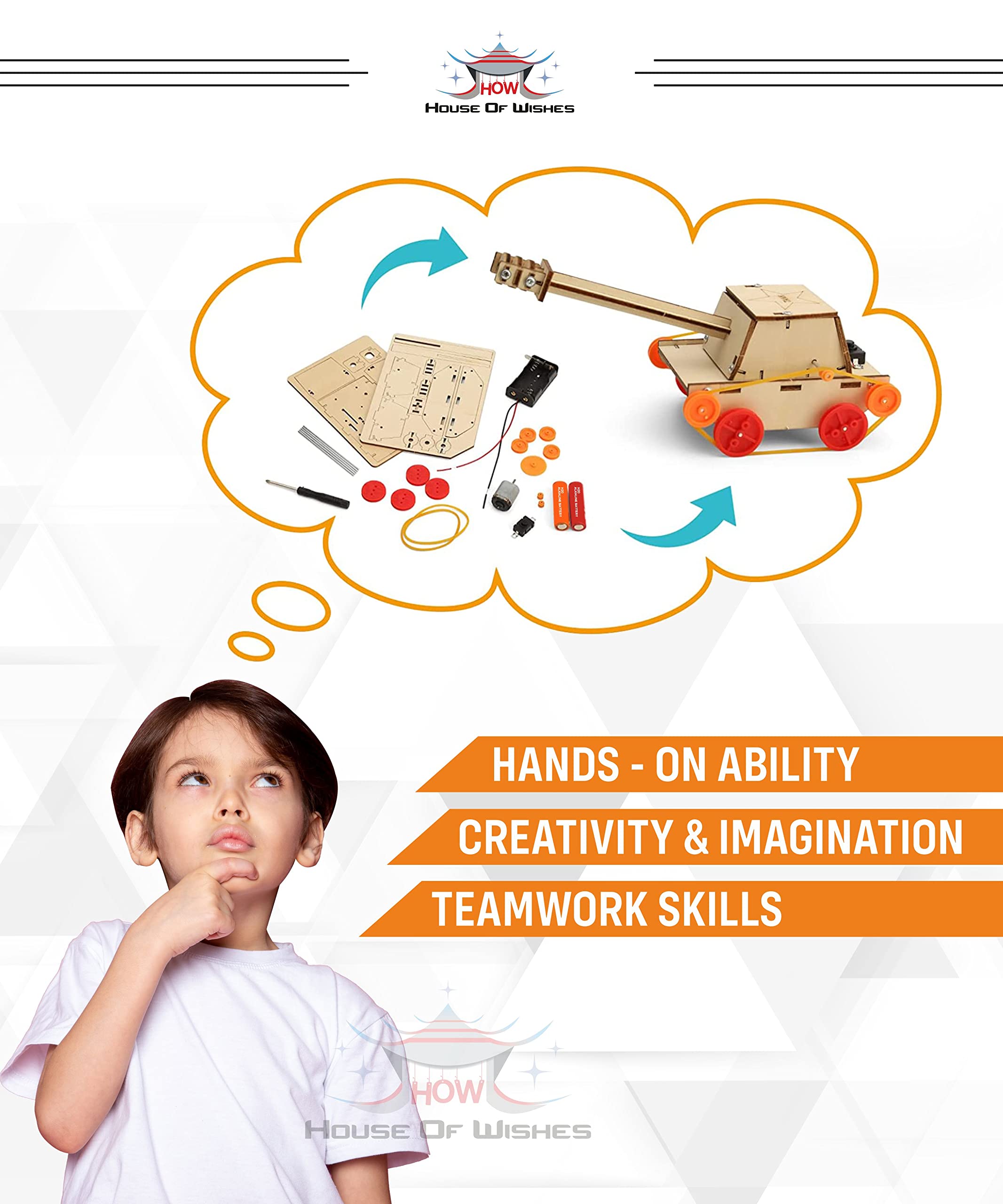 HOW (HOUSE OF WISHES) with Device DIY 3D Wooden Model Kids Craft Kit Build Puzzle STEM Educational Building Project for 6-12 Year Ages (Tank) 1