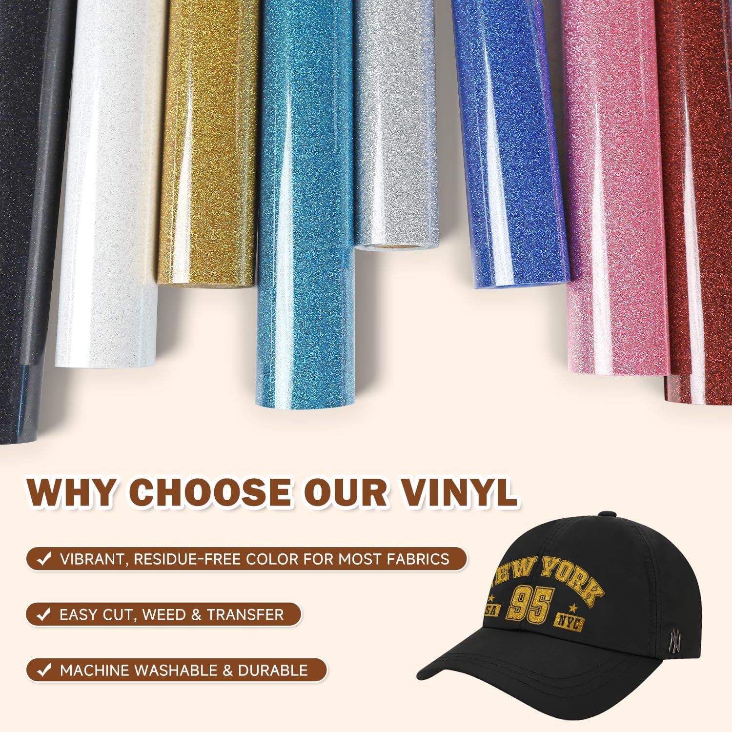 TUMIYA Black Glitter Heat Transfer Vinyl HTV Roll - 12" x 10 Ft Iron On Vinyl for T-Shirts, HTV Vinyl for All Cutter Machines Easy to Cut & Weed for DIY Iron on Design